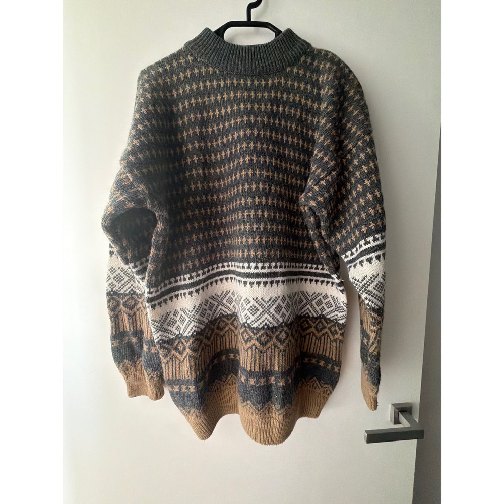 Vintage Esprit Nordic Fair Isle Sweater Womens Small Oversized Grey Tan